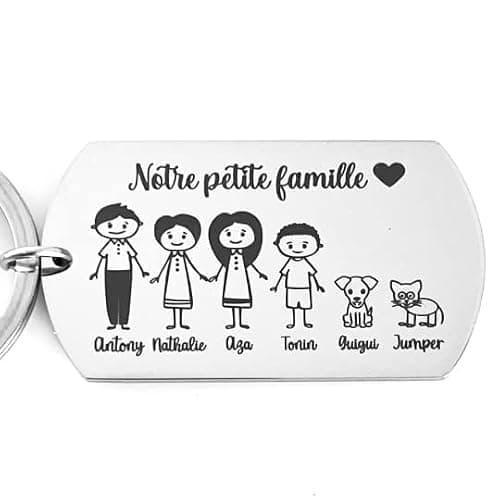 Porte clé personnalisé famille en inox notre petite famille, cadeau de noel, cadeau papa, fête des pères, des mères..