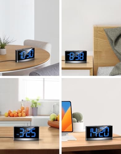 Rolgno Reveil Matin Numérique, Horloge Digitale avec Chiffres LED Bleus, Réveil Enfant & Ado Alarm Clock avec 5 Luminosité & Volume, 3 Tonalités reveille, Snooze, 12/24H, Alimenté USB(SANS Adaptateur)