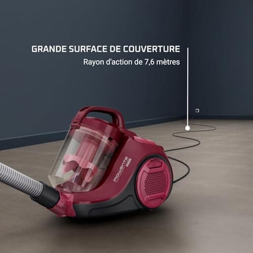 Rowenta Swift Power Cyclonic Aspirateur sans sac, Capacité 1,2 L, Haute performance, Moteur basse consommation, Compact, Brosse parquet RO2933EA, Bordeaux