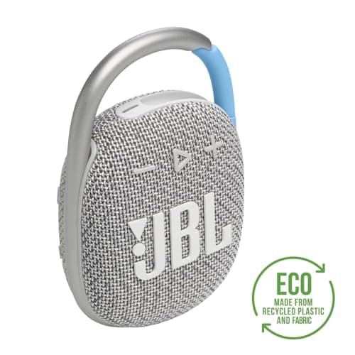 JBL Clip 4 ECO, Enceinte Bluetooth portable, étanche à l'eau et à la poussière, Mousqueton intégré, Autonomie 10h, Blanche