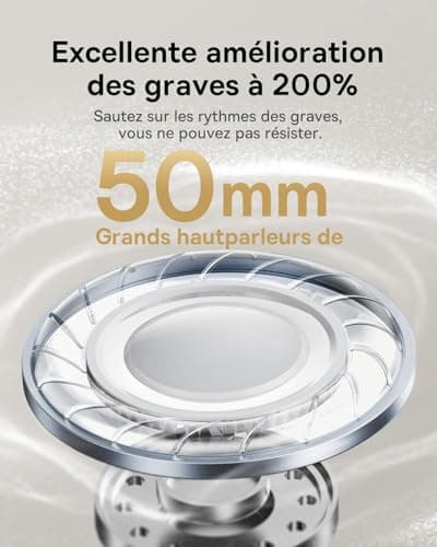 Baseus Casque Réduction De Bruit Active Avec Audio Spatial, Casque Sans-fil Bluetooth Avec LDAC Hi-Res Sound, 65H d'autonomie, Basses Profondes, Mode Transparence, EQ personnalisé via l'appli, Pliable