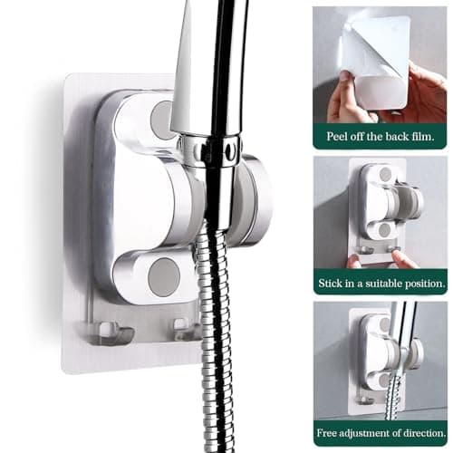 Lot de 2 supports de douche universels, supports de douche, supports de pomme de douche, aucun perçage requis, inclinaison réglable, super adhésif, supports de pomme de douche avec crochets