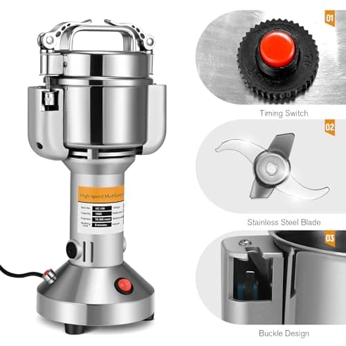 Moulin à Céréales Électrique, Couleeur 150g Haute Vitesse Broyage Moulin à Épices Moulin Epices Grinder Électrique avec 3 Lames en Acier Inoxydable Machine à Poudre pour Céréales Herbes Épices Noix