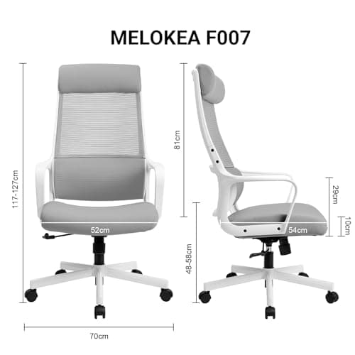 MELOKEA Chaise de Bureau Ergonomique, Fauteuil Bureau avec Support Lombaire Ergonomique et Appui-tête Réglable, Chaise en Maille Respirante, Siège Bureau Réglable en Hauteur, Conforme à en 1335, Gris