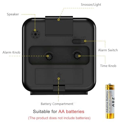 Nutabevr Réveil Analogique Silencieux sans Tic-Tac, Réveil Snooze avec Bouton supérieur, réveil Portable avec lumière et Fonction Snooze, Petite Réveil Voyage pour Chambre, Bureau, Voyage