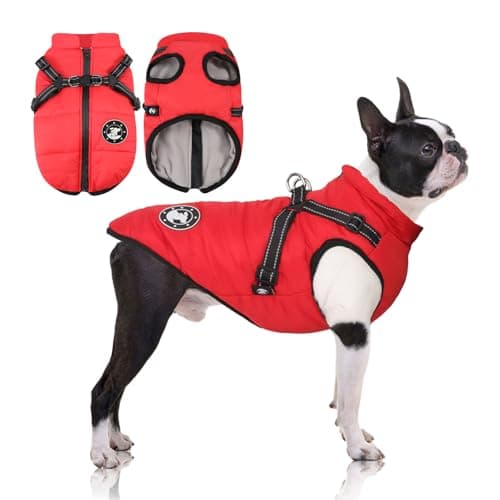 Manteau d'hiver Imperméable pour Chien Chaud avec Harnais, Veste de Chien Imperméable pour Petit Moyen Grands Chiens, Conception de Bandes Réfléchissantes lavables en Machine Anneau en D Durable