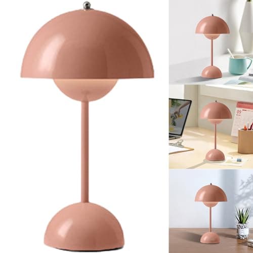 RuiDay Lampe Champignon, Lampe de Chevet LED à Chargement sans fil, Lampe de Bureau Réglable à 3 Modes de Luminosité, Lampe de Bureau Décorative Rétro pour Chambre, Bureau et Restaurant(Rose)
