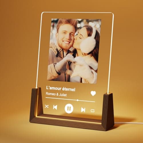 LUCKOR Idee Cadeau Femme & Homme Noel - Plaque Spotify Personnalisé Cadre Photo - Cadeau Personnalisé Copine Copain Couple Meilleur Amie de Noël, Anniversaire - Lampe Personnalisée avec Photo