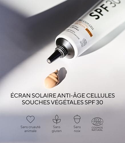 MÁDARA Organic Skincare | Écran solaire anti-âge pour le visage aux cellules souches végétales SPF30-40 ml, écran solaire minéral teinté, UVA/UVB à large spectre, certifié COSMOS Natural.