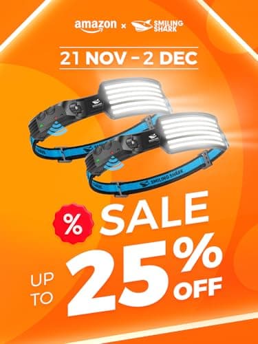 Smiling Shark Lampe Frontale LED, 2 Pièces Angle Large 6*LED Bandes Lumineuses Blanche Headlamps Rechargeable Capteur de Motion Étanche pour Camping
