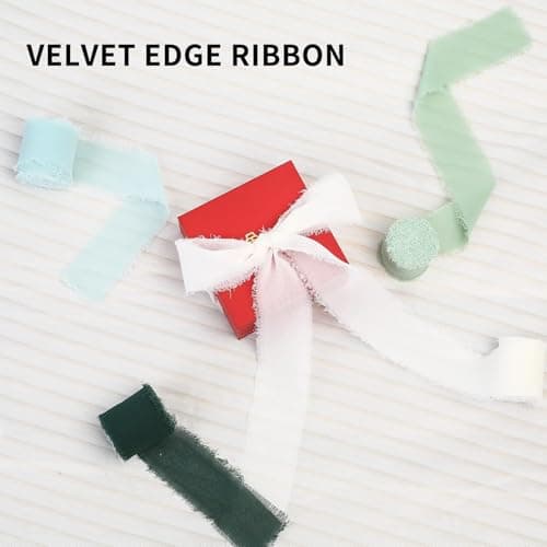 4 Rouleaux Ruban en Mousseline de Soie, 4 cm x 5 m Ruban de Soie Mousseline, Ruban Cadeau à Franges pour Décoration de Mariage Bouquet, Total 20 m, Abricot/Vert Clair/Vert Foncé/Bleu