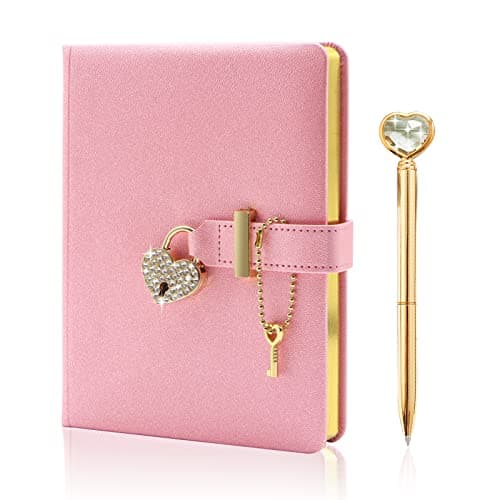 Topzora Journal Intime Fille Cadenas et clé +Stylo Diamant en Forme de Coeur,Carnet Secret,(Rose)