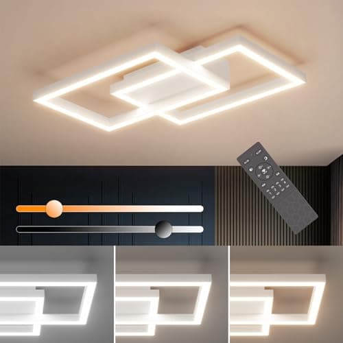 Klighten Plafonnier LED Dimmable 35W, Blanc Lampe Plafond Avec Télécommande, Moderne Géométrie Éclairage de Plafond pour Salon Chambre Cuisine Couloir, 3000k-6000K, L40cm ×W30cmx H4cm