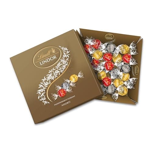 Lindt - Boîte Cadeau LINDOR - Assortiment de Chocolats au Lait, Noirs et Blancs - Cœur Fondant - Idéal pour Noël, 287g