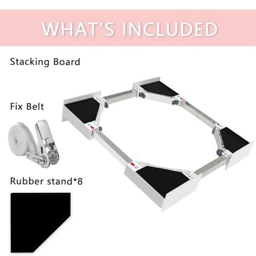 NIUXX Kit de Superposition Universel, Accessoires pour Lave-linge/Sèche-linge, Universel Cadre Intermédiaire pour Lave-linge et Sèche-linge avec Corde à Cliquet, taille réglable(46-66cm)