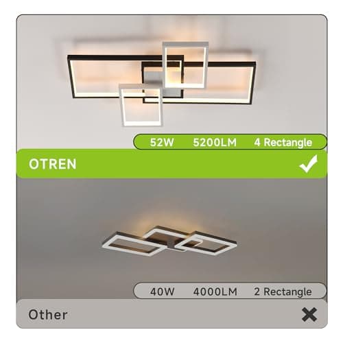 OTREN Plafonnier LED Dimmable, 65CM Luminaire Plafonnier avec Télécommande, 52W Moderne Lampe de Plafond pour Salon, Chambre, Cuisine, Salle à manger, 65x42x8cm