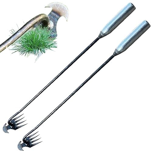 JINGAN Désherbeur en acier inoxydable | Débroussailleuse manuelle en acier inoxydable avec 4 dents | Accessoires d'entretien du jardin antirouille, râteau et houe pour jardin