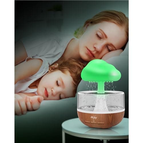 Humidificateur d'air avec Lampe Pluie, Weljoy Rain-Cloud humidificateur avec 7 lumières LED de Couleur, Diffuseur d'huiles essentielles pour Maison, Bureau, Chambre, la Relaxation, Dormir