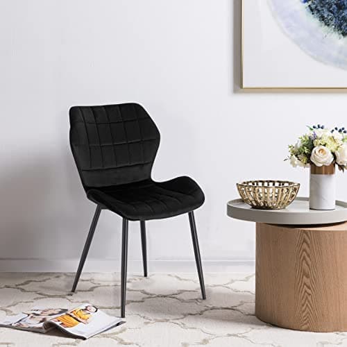 WOLTU Lot de 2 Chaises Salle à Manger, Chaise Scandinave, Chaise de Cuisine, Chaise Salon, Assise Rembourrée, Chaise en Velours, Noir, Pieds en Métal, BH356sz-2