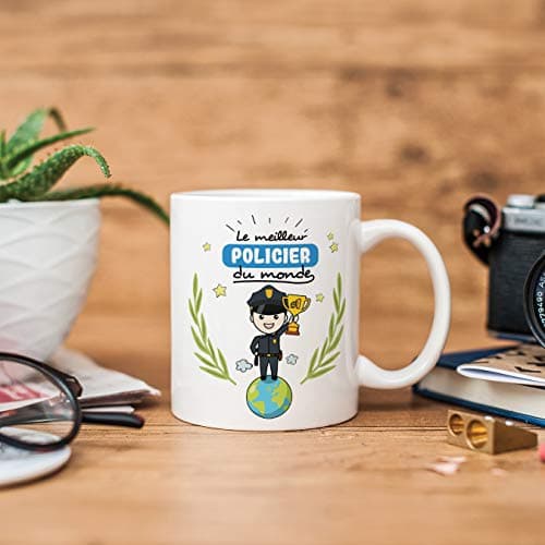 Mugffins Policier Tasses Originales de café et Petit-déjeuner à Donner Travailleurs Professionnels - Meilleur Policier du Monde - Céramique 350 ML