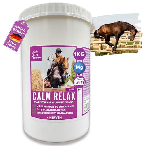 Magnésium Cheval Poudre - Calm Horse Relax Anti-Stress pour Calmer l'agitation I L-tryptophane Vitamine E - Magnésium pour Chevaux à Haute Dose Contre l'anxiété & Stress sérénité Cheval nerveux 1Kg