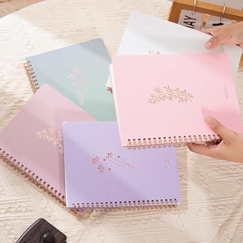MGGAO Lot de 5 carnets à spirales A5 avec motif marbré et floral, papier épais 100 g/m2, journal ligné de 8 mm, journal à spirale pour étude et notes