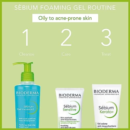 BIODERMA Sébium Gel Moussant – Nettoyant purifiant doux – Élimine l’excès de sébum et les impuretés – Peaux mixtes à grasses – Prescrit par des dermatologues – Flacon-pompe 500 ml