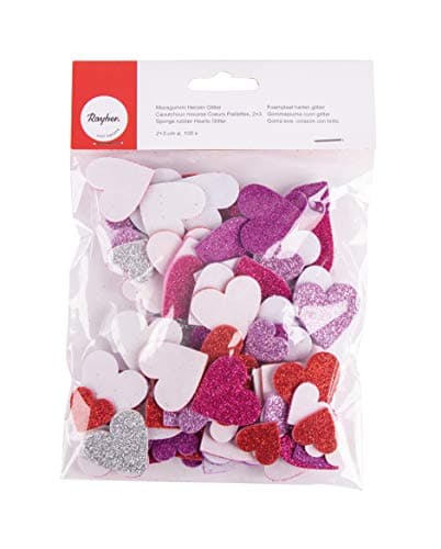 Rayher 30229000 Caoutchouc mousse Coeurs Paillettes, 2+3