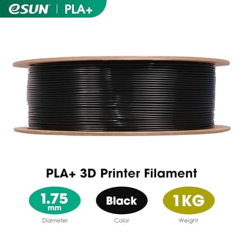 eSUN PLA+ Filament 1.75mm, Renforcé Ténacité Imprimante 3D Filament PLA Plus, Précision Dimensionnelle +/- 0.03mm, 1KG Bobine (2.2 LBS) Filament d'impression 3D pour Imprimante 3D, Noir