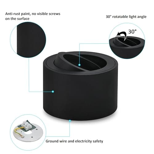 GeyouLux Plafonnier Spot Φ80×50mm Ultra-plat,Rotatif à 45° Spot en saillie Orientable,Aluminium Rond Noir Mat Apparent Downlight Lampe de Plafond Pour Modules LED,Ampoule non Incluse,lot de 6
