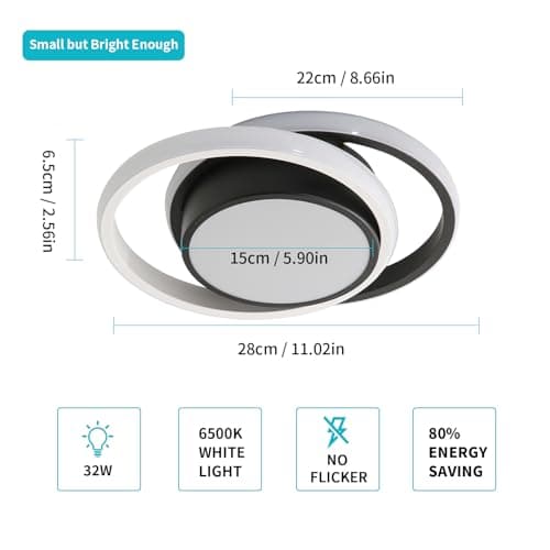 Comely Plafonnier LED, Rond Lampe de Plafond 32W, Moderne Luminaire Plafonnier pour Couloir Coucher Salle de Bains Cuisine Salon, Blanc Froid 6500K, Longueur 28cm, Nero