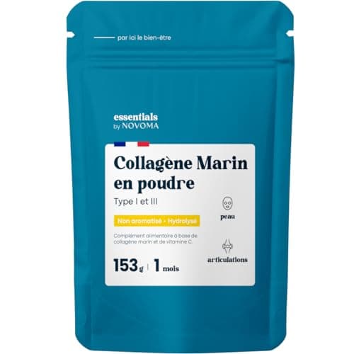 Collagène Marin Poudre Type 1 et 3, Non Aromatisé, 5g par jour, Cure de 30 jours, Peptides Hydrolysés 2000 DA, Peau Hydratée & Articulations Souples, Sachet 153g, Essentials by Novoma
