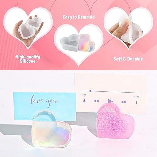 Lot de 4 moules en résine époxy - En forme de cœur - En silicone époxy - Porte-cartes de visite - Nuages - Arc-en-ciel - Ornements - Pour cœur, fleurs, nuages, bricolage, décoration de maison