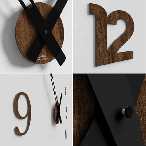 Giallobus - Orologio Typos - Typos - Bois MDF - Float ⌀ 60/80/110cm - 08 - Walnut - Horloge Murale Moderne - Chiffres adhésifs 3D - Diamètre Variable 60/80/100cm