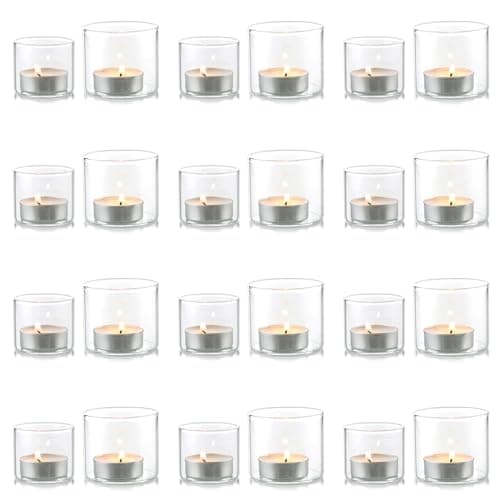 NUPTIO Porte-Bougies À Réchaud en Verre: 24 Mini Porte-Bougies À Réchaud Bougies Flottantes en Cristal Décoration Table Lors de Mariages en Plein Air de Fêtes de Fin D'année 4 cm & 5 cm Hauteur