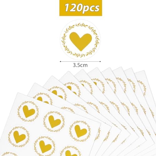 120PCS Autocollants Cœur Stickers Transparents Cœur Or Autocollant Adhésif pour Cadeau Cartes de Vœux Enveloppe Décoration Fête Saint-Valentin Noël Anniversaire Artisanat Cadeau (Or)