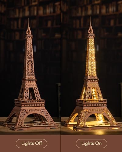 ROBOTIME Puzzle 3D LED Maquette de Tour Eiffel en Bois - Architecture Maquette en Bois a Construire Adulte - Construction Cadeaux pour Adultes et Adolescents - 164 Pièces