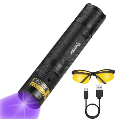 Alonefire SV005 10W 365nm Lampe Torche UV LED Puissante Rechargeable Ultraviolet Détecteur D'urine avec Lunettes de Protection UV, Batterie Incluse pour Durcissement de Résine, Peinture, Fluoresceine