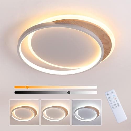 FANLG Plafonnier LED dimmable 3000K-6000K Roud Luminaire Plafonnier salon 40CM lustre chambre plafonnier led bois pour Chambre, Salon, Bureau Cuisine