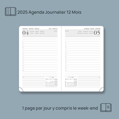 POPRUN Agenda de poche 2025 Journalier 16 x 10,5 cm - Couverture Souple en PU Cuir, 1 Page par Jour A6 petite Agenda, D'Jan 2025 à Déc 2025, Signet à 2 rubans, Papier 70 g/m2, Bourgogne-BY