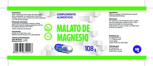 Malate de magnésium 2000mg par portion 180 Gélules Végétales, Testé par un Laboratoire tiers, sans gluten ni OGM