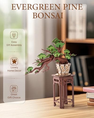 Rolife Evergreen Pine Bonsai 3D Puzzle Buchstützen aus Holz Modellbausätze Erwachsene 3D Holzpuzzle Basteln für Spielzeug DIY Kit für Kinder (Elegant Evergreen Pine Bonsai)