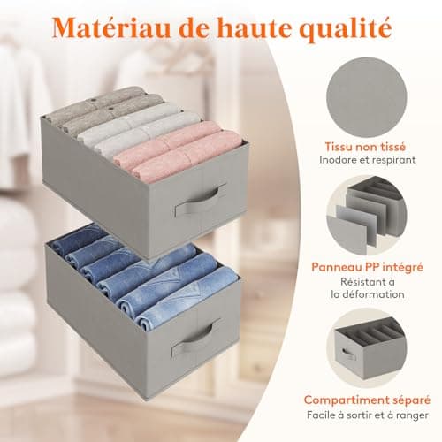Lifewit Lot de 4 Boite Rangement Vetement Pliable avec 6 Compartiments, Organisateur Armoire, Boîte de Rangement Tiroir, Armoire Rangement pour Vetements, Pantalons, Pull, 42 X 27 X 17 cm, Gris
