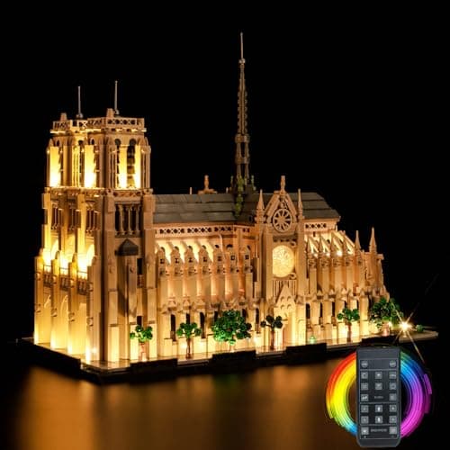 BrickBling Kit d'éclairage télécommandé pour Lego Notre-Dame de Paris (pas Lego), ensemble d'éclairage LED pour Lego 21061 Architecture Notre-Dame de Paris Cadeau créatif