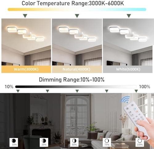 Plafonnier LED Dimmable avec Télécommande - Lampe de Plafond Rectangulaire 92 cm, 45W, Blanc 3000K-6000K - Luminosité Réglable, Luminaire Plafonnier Applicable à Salon, Chambre, Cuisine, Salon, Balcon