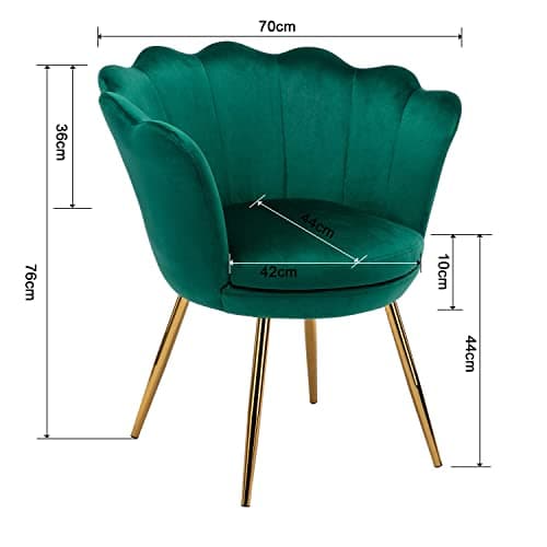Wahson Fauteuil en Velours Fauteuil Coquillage avec Pieds Doré, Fauteuil Chambre Confortable Chaise Relax pour Salon/Chambre (Vert)