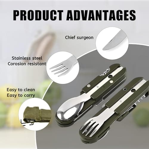 Lotbun Couverts De Camping Pliable,5 En 1 Set De Couverts De Camping,Set De Couverts D'Extérieur Avec Sac De Rangement,Camping Et Pique-Niques De Randonnée