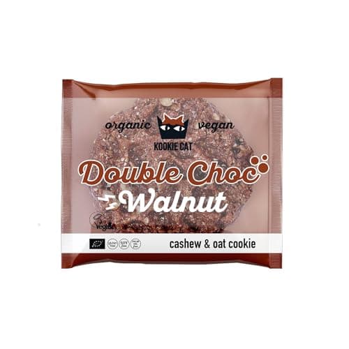 Kookie Cat Cocoa Nibs & Noyer Individuel - Biscuits végétaliens emballés individuellement, sans gluten, sans soja, bio, noix de cajou et avoine-12 X 50g Multipack