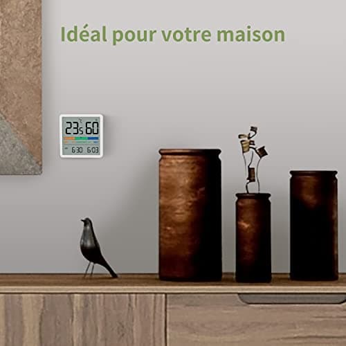 NOKLEAD Hygromètre Thermomètre d'intérieur, thermomètre numérique de bureau avec moniteur de température et d'humidité, thermomètre d'ambiance à jauge d'humidité précise (1, Blanc, 7cm)