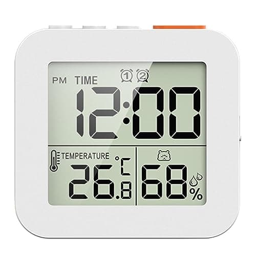 Horloge de Salle de Bain, Minuterie de Douche Numérique pour Salle de Bain, Horloge Murale de Cuisine avec Alarme, Minuterie Tactile étanche Portable, Thermomètre Intérieur, Hygromètre, Blanche